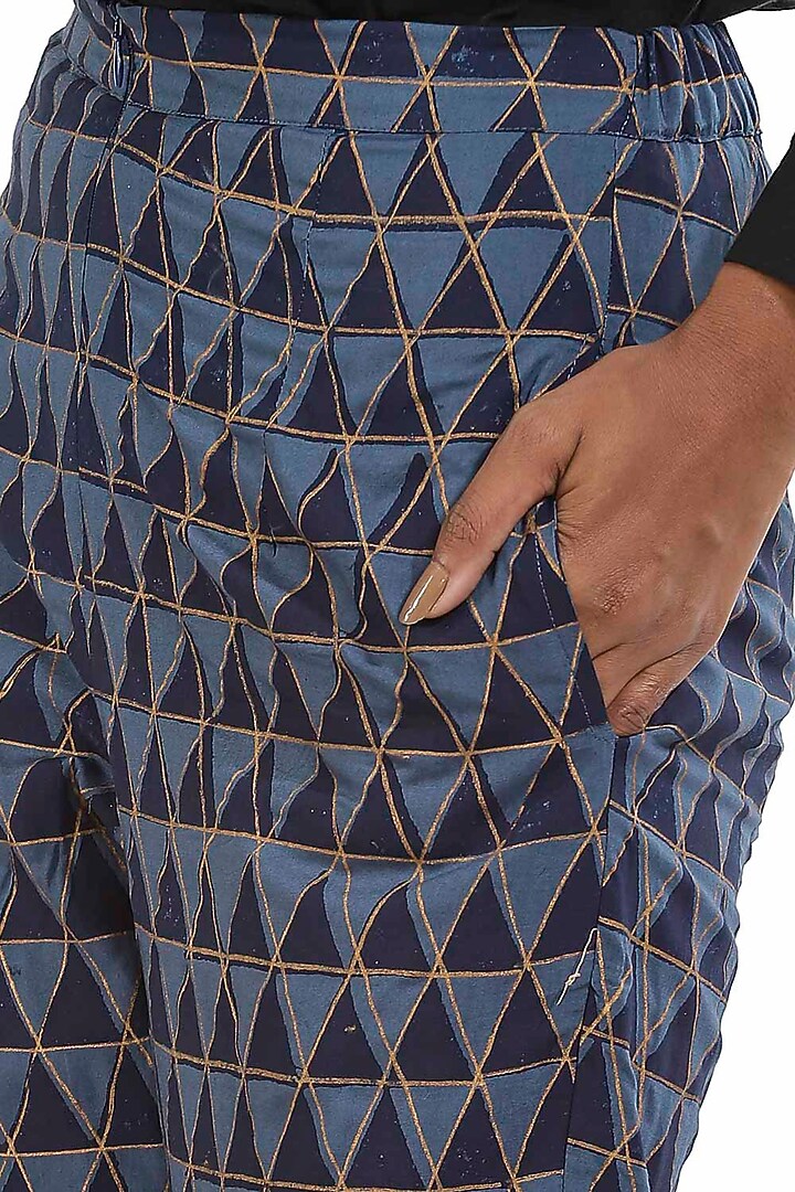 Midnight Blue Hand Block Printed Pants by Abraham & Thakore at Pernia's Pop Up Shop