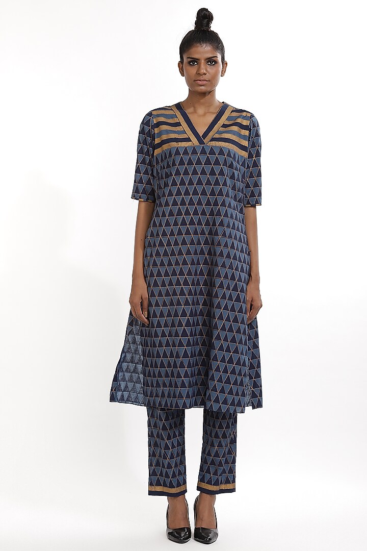 Midnight Blue Printed Summer Dress by Abraham & Thakore at Pernia's Pop Up Shop