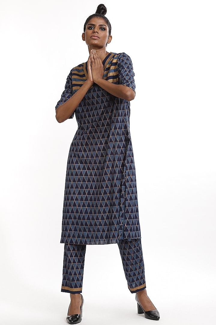 Midnight Blue Printed Summer Dress by Abraham & Thakore at Pernia's Pop Up Shop