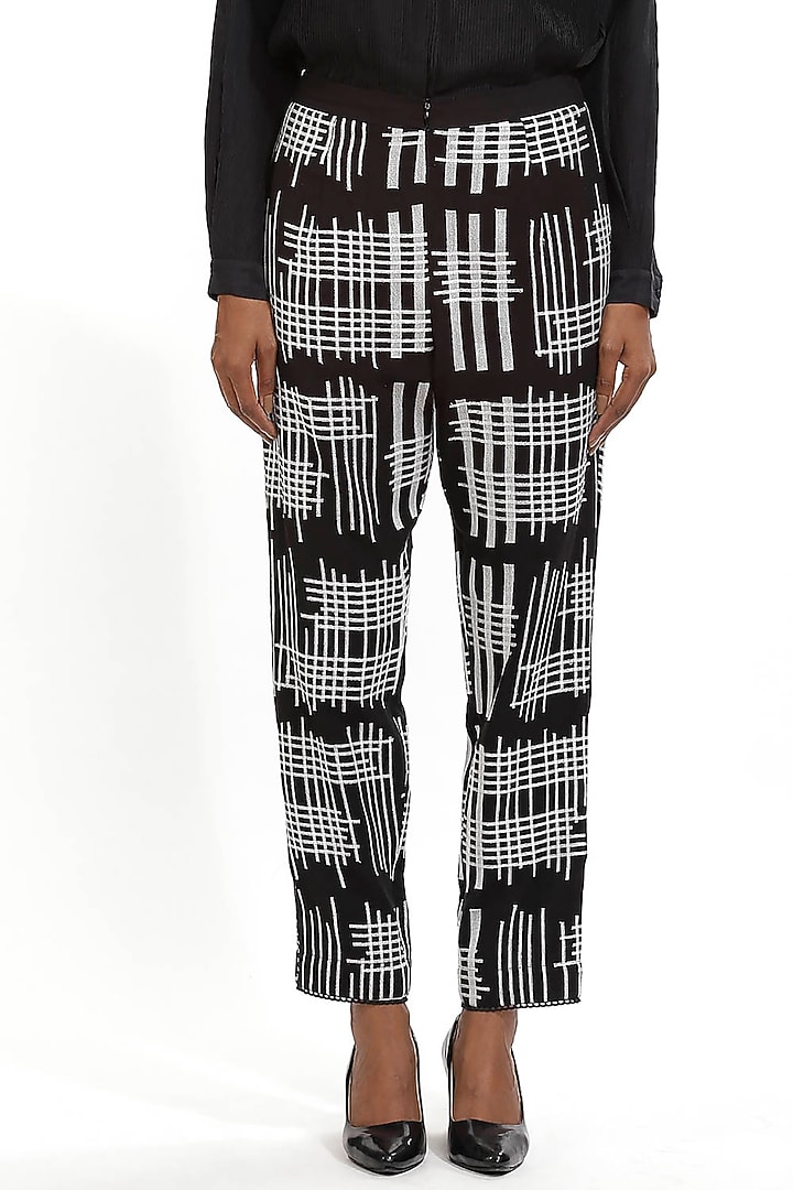 Midnight Blue Embroidered Pants by Abraham & Thakore at Pernia's Pop Up Shop