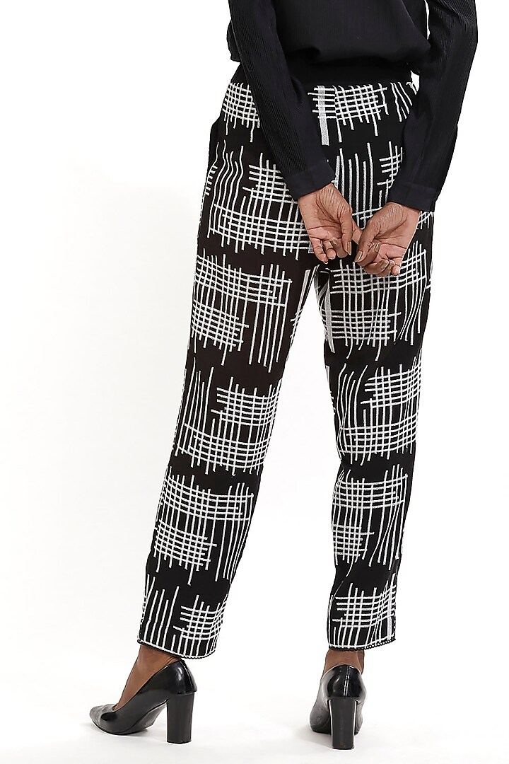 Midnight Blue Embroidered Pants by Abraham & Thakore at Pernia's Pop Up Shop