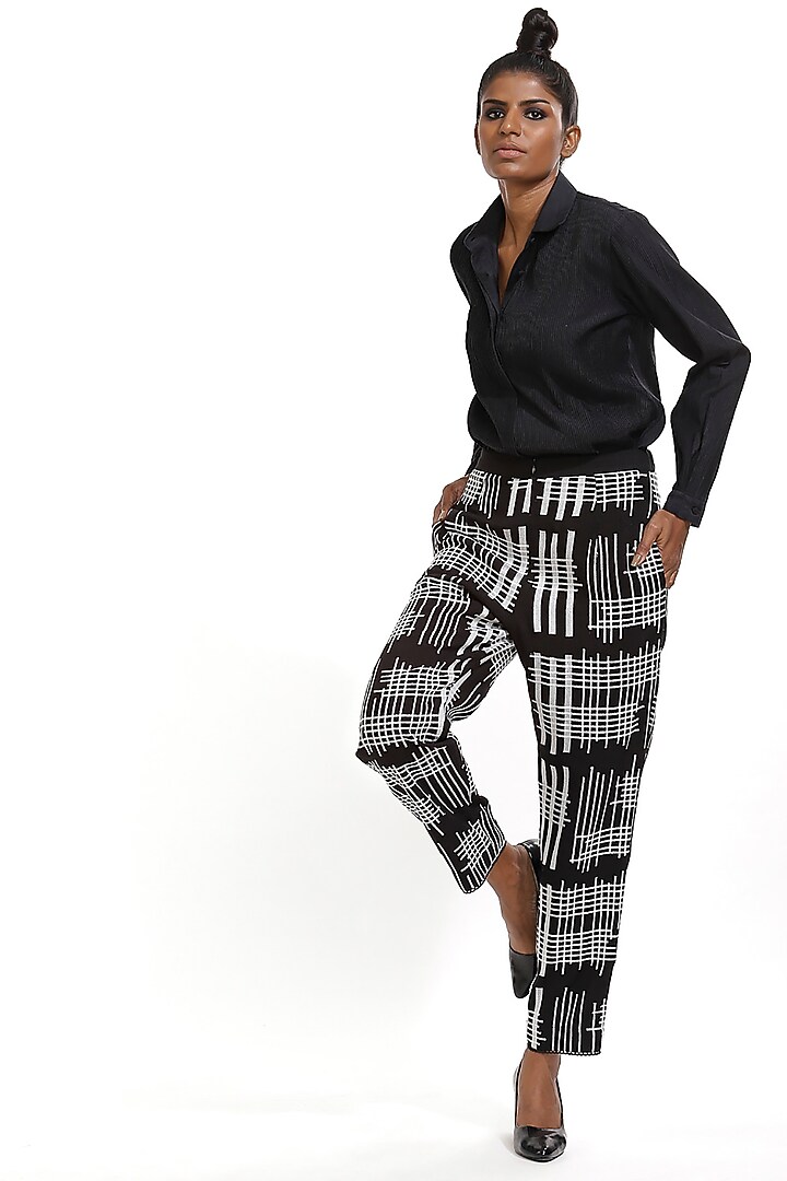 Midnight Blue Embroidered Pants by Abraham & Thakore at Pernia's Pop Up Shop