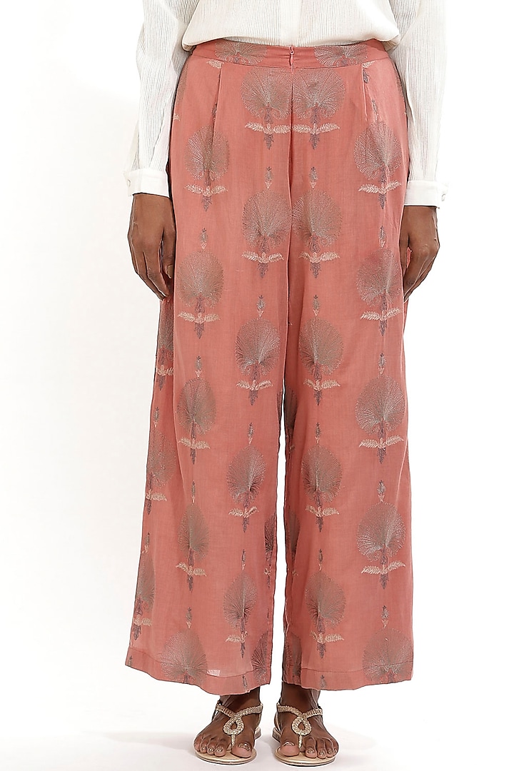 Pink Butta Embroidered Pants by Abraham & Thakore