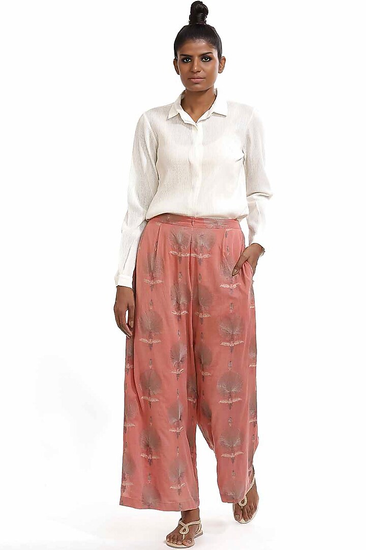 Pink Butta Embroidered Pants by Abraham & Thakore at Pernia's Pop Up Shop