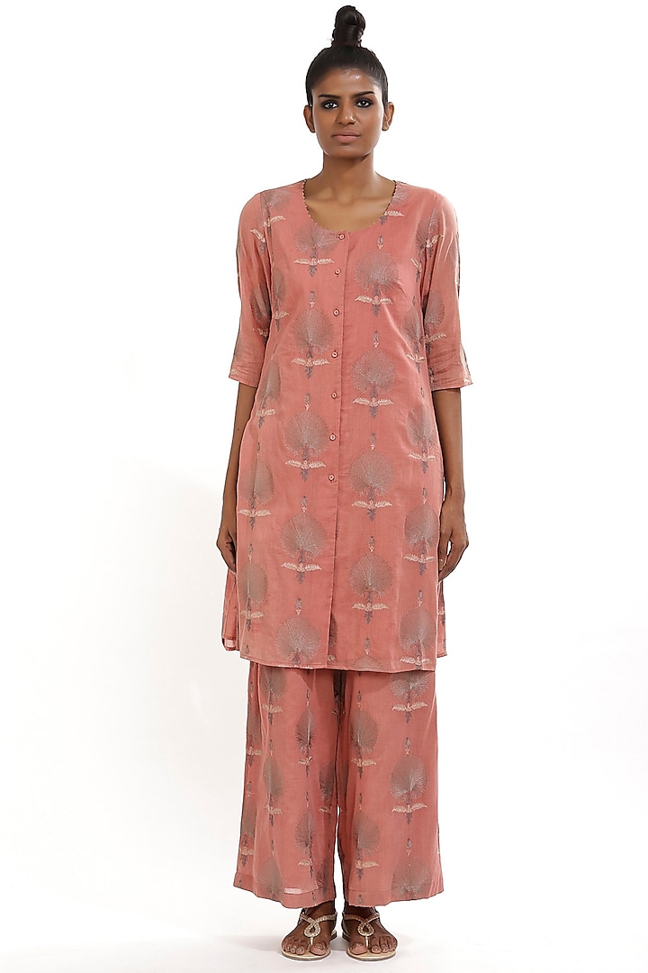 Pink Butta Embroidered Shirt by Abraham & Thakore