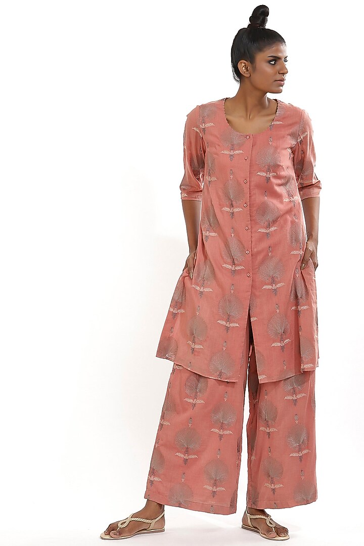 Pink Butta Embroidered Shirt by Abraham & Thakore at Pernia's Pop Up Shop