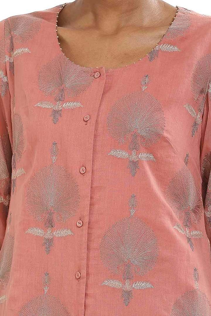 Pink Butta Embroidered Shirt by Abraham & Thakore at Pernia's Pop Up Shop