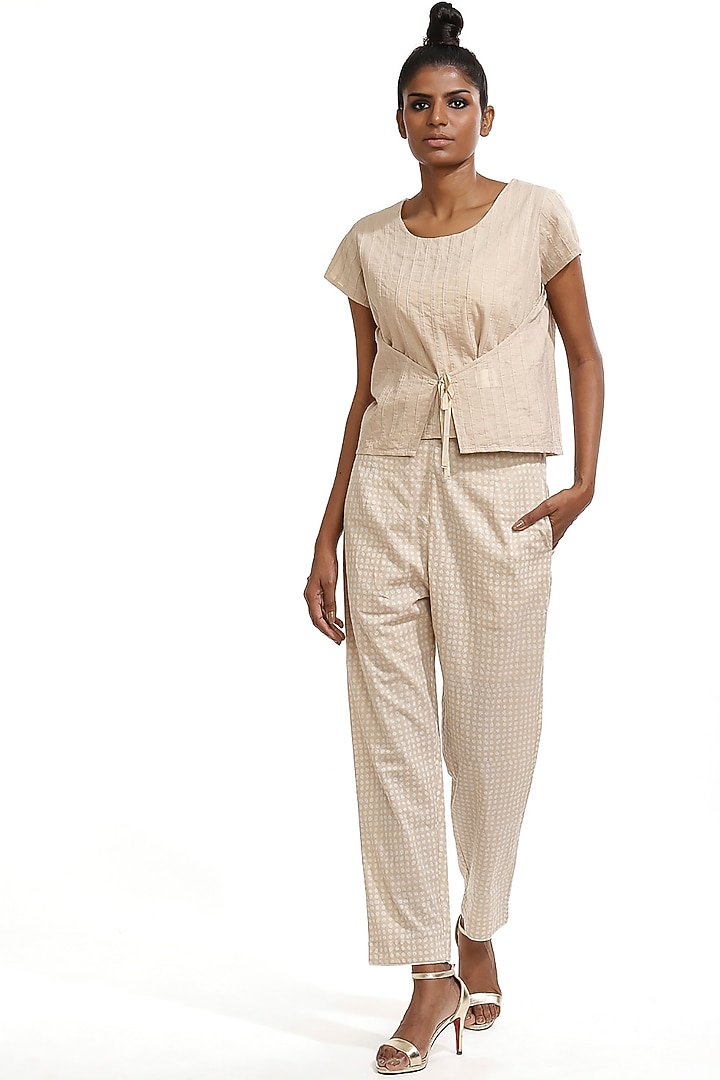 Beige Bandhani Printed Pants by Abraham & Thakore at Pernia's Pop Up Shop