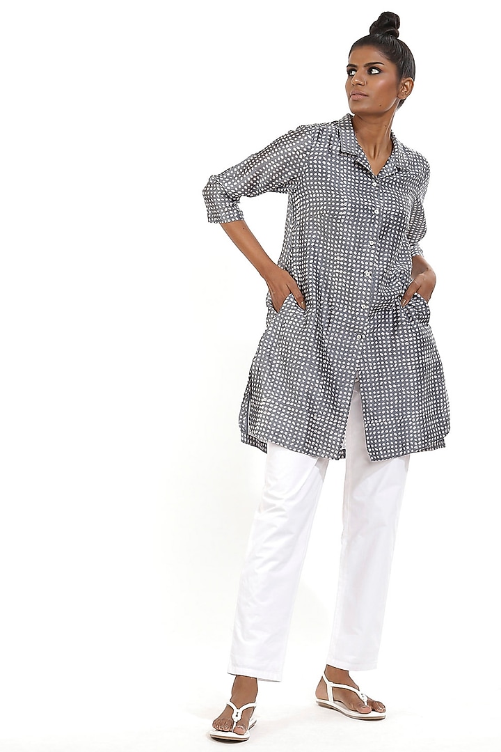 Grey Bandhani Printed Shirt by Abraham & Thakore at Pernia's Pop Up Shop