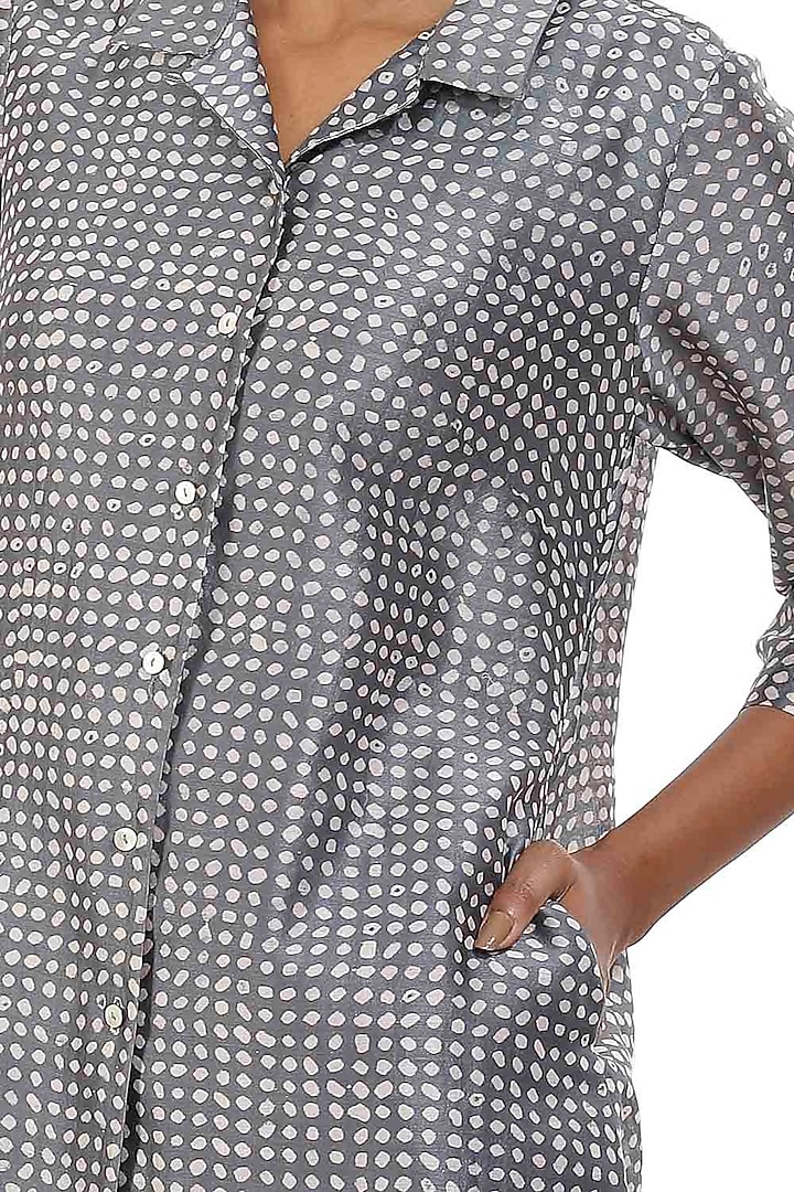 Grey Bandhani Printed Shirt by Abraham & Thakore at Pernia's Pop Up Shop
