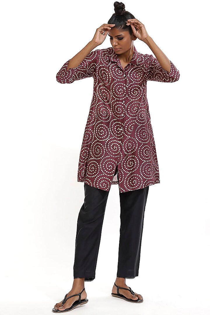 Purple Bandhani Printed Shirt by Abraham & Thakore at Pernia's Pop Up Shop