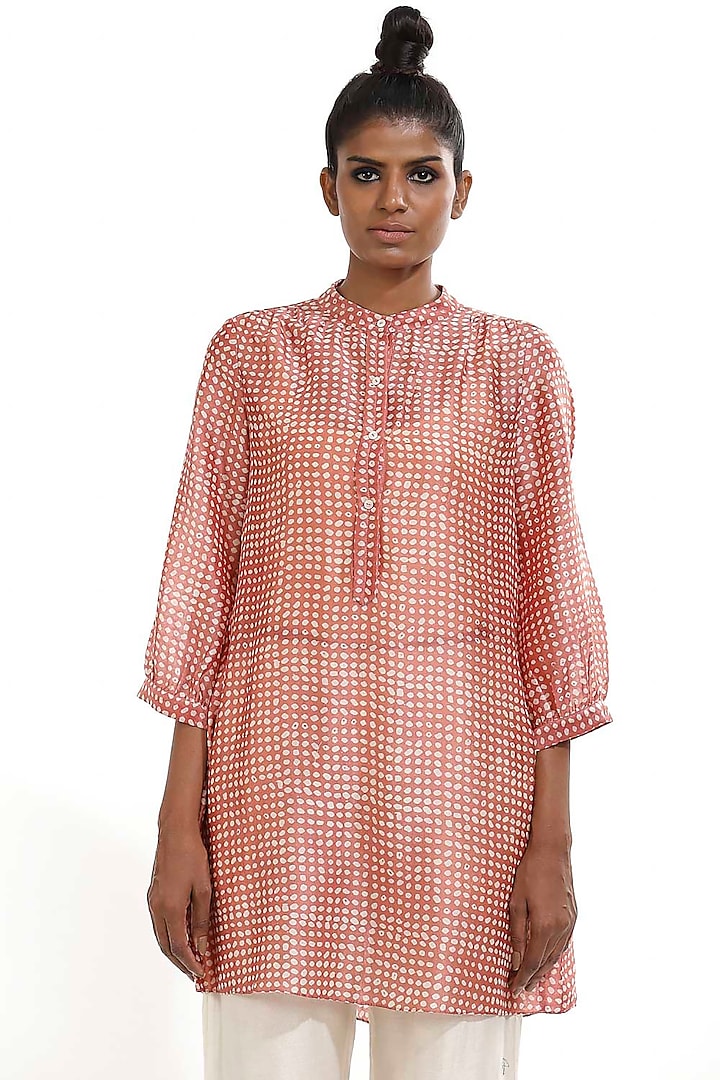 Salmon Pink Printed Shirt by Abraham & Thakore