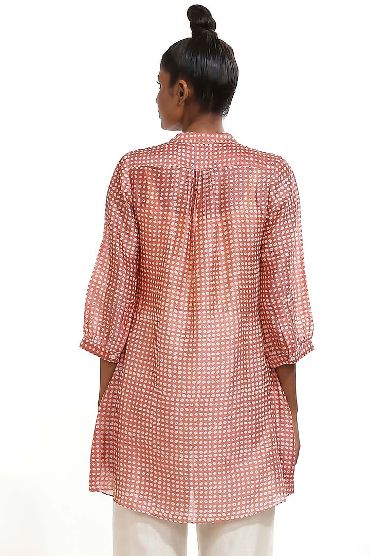 Salmon Pink Printed Shirt by Abraham & Thakore at Pernia's Pop Up Shop