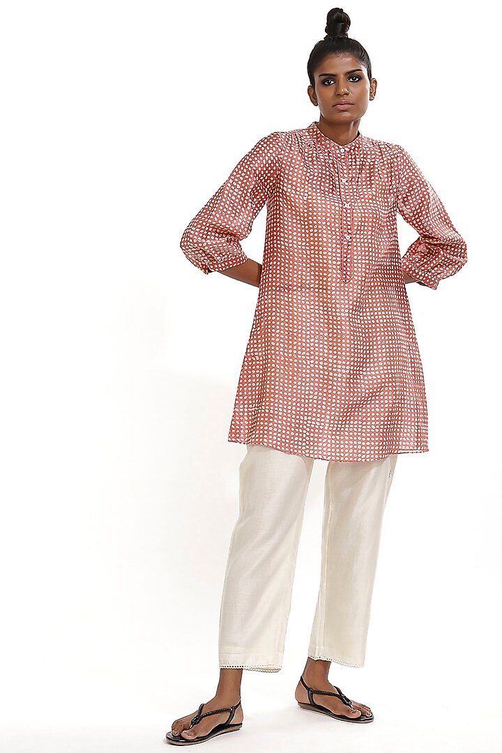 Salmon Pink Printed Shirt by Abraham & Thakore at Pernia's Pop Up Shop