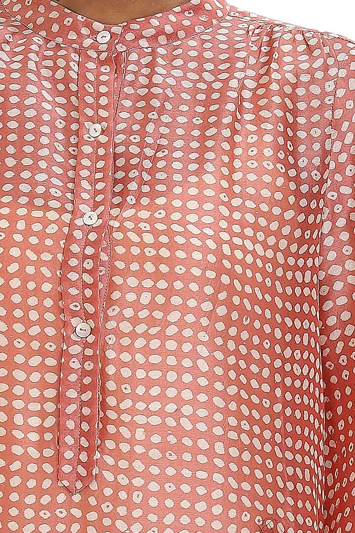 Salmon Pink Printed Shirt by Abraham & Thakore at Pernia's Pop Up Shop