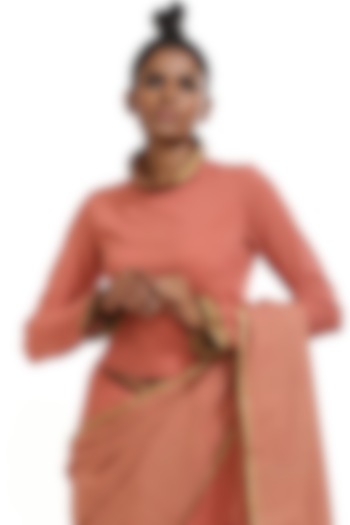 Salmon Pink Printed Top by Abraham & Thakore at Pernia's Pop Up Shop