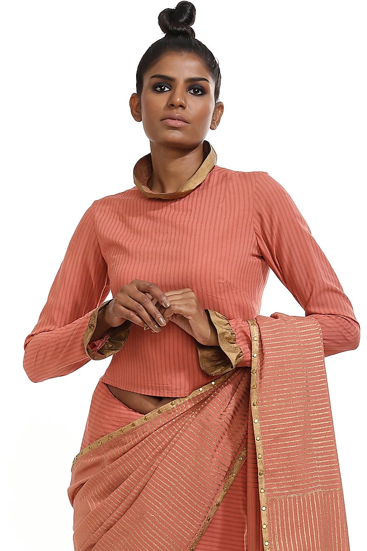 Salmon Pink Printed Top by Abraham & Thakore at Pernia's Pop Up Shop