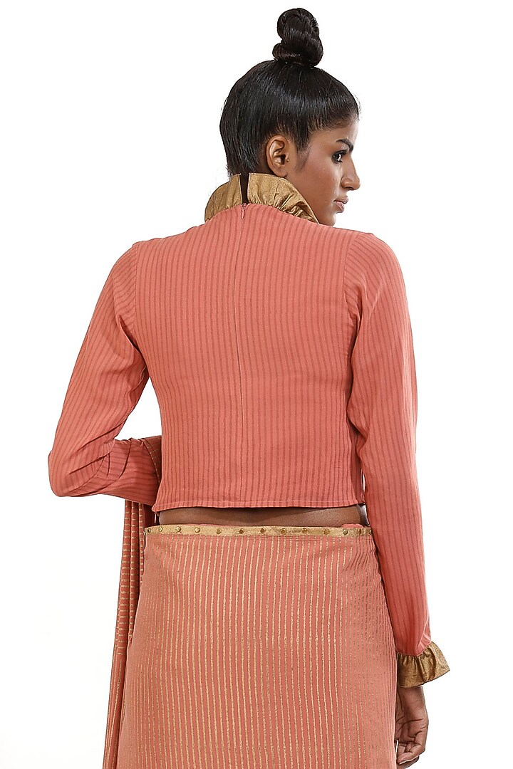 Salmon Pink Printed Top by Abraham & Thakore at Pernia's Pop Up Shop