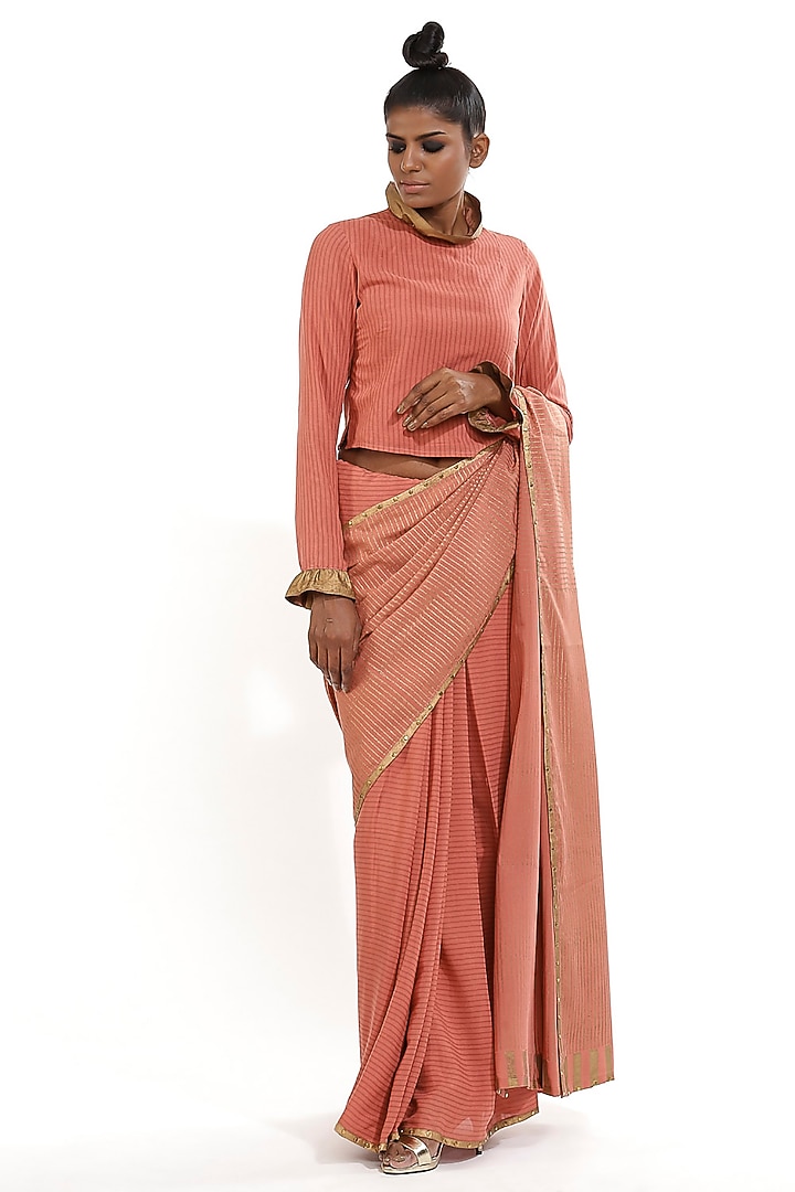 Salmon Pink Printed Top by Abraham & Thakore at Pernia's Pop Up Shop