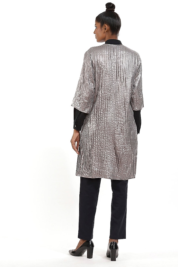 Silver Printed Kimono Jacket by Abraham & Thakore at Pernia's Pop Up Shop