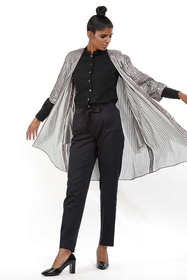 Silver Printed Kimono Jacket by Abraham & Thakore at Pernia's Pop Up Shop