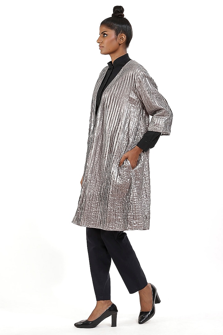 Silver Printed Kimono Jacket by Abraham & Thakore at Pernia's Pop Up Shop
