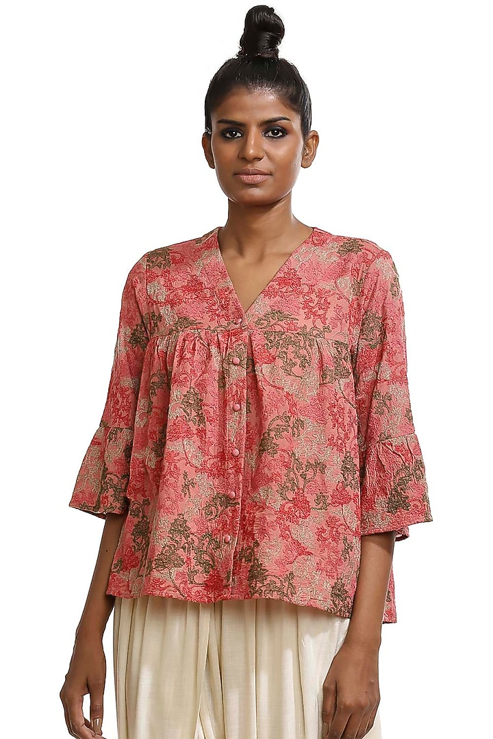 Rose Pink Embroidered Top by Abraham & Thakore at Pernia's Pop Up Shop