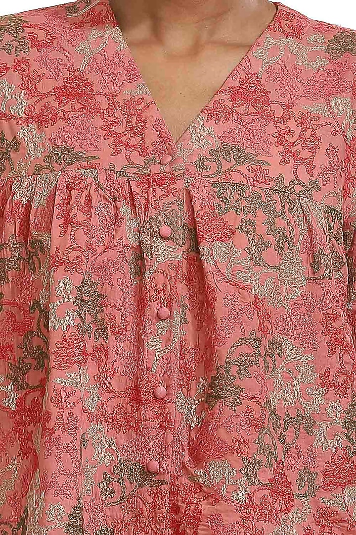 Rose Pink Embroidered Top by Abraham & Thakore at Pernia's Pop Up Shop