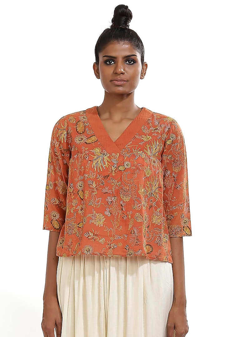 Pink Kalamkari Embroidered Top by Abraham & Thakore at Pernia's Pop Up Shop