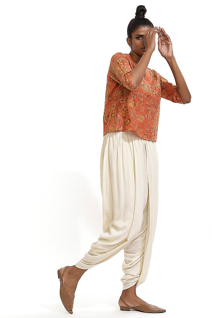Pink Kalamkari Embroidered Top by Abraham & Thakore at Pernia's Pop Up Shop