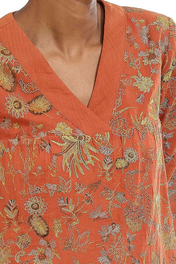 Pink Kalamkari Embroidered Top by Abraham & Thakore at Pernia's Pop Up Shop