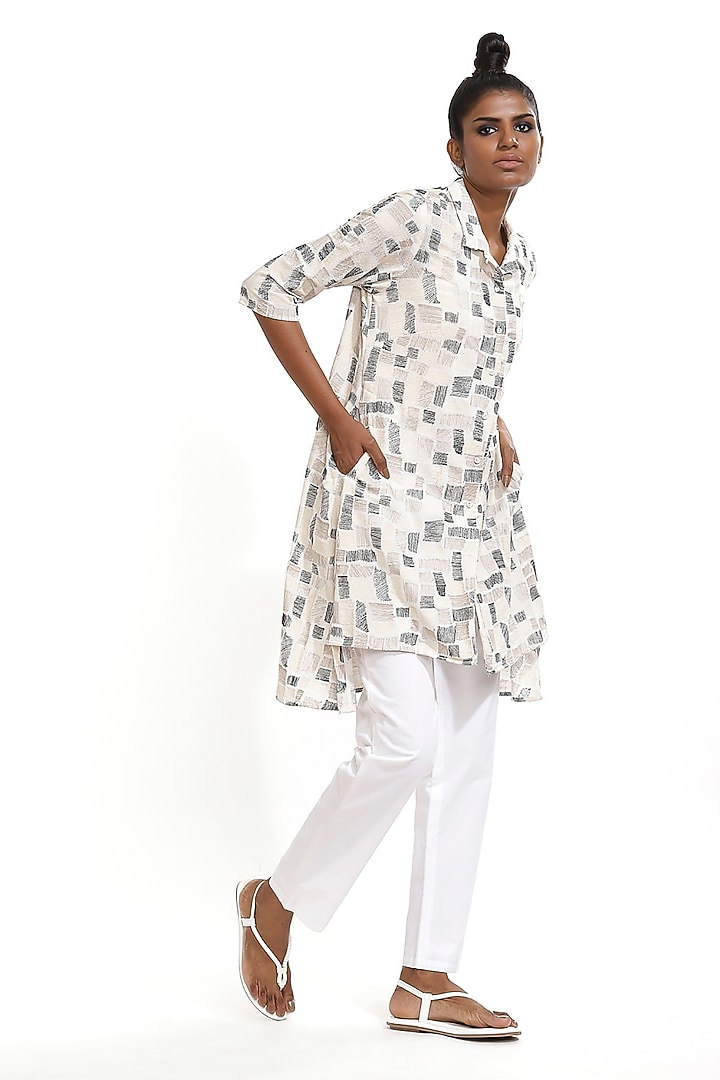 Ivory Embroidered Cotton Shirt by Abraham & Thakore at Pernia's Pop Up Shop