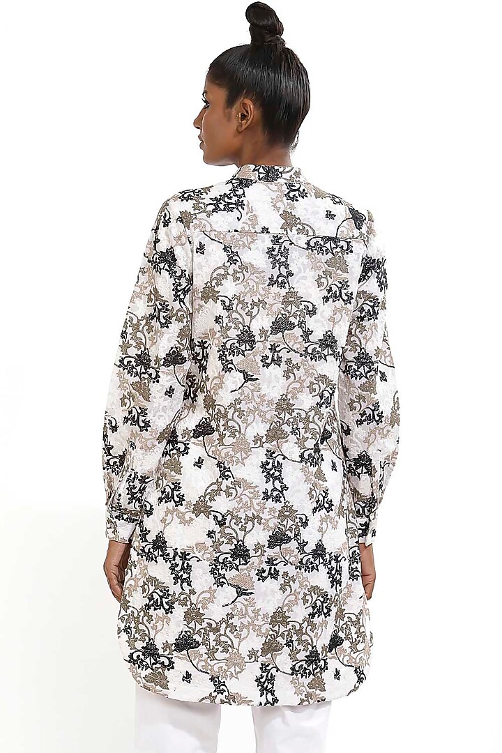 Ivory Floral Embroidered Shirt by Abraham & Thakore at Pernia's Pop Up Shop