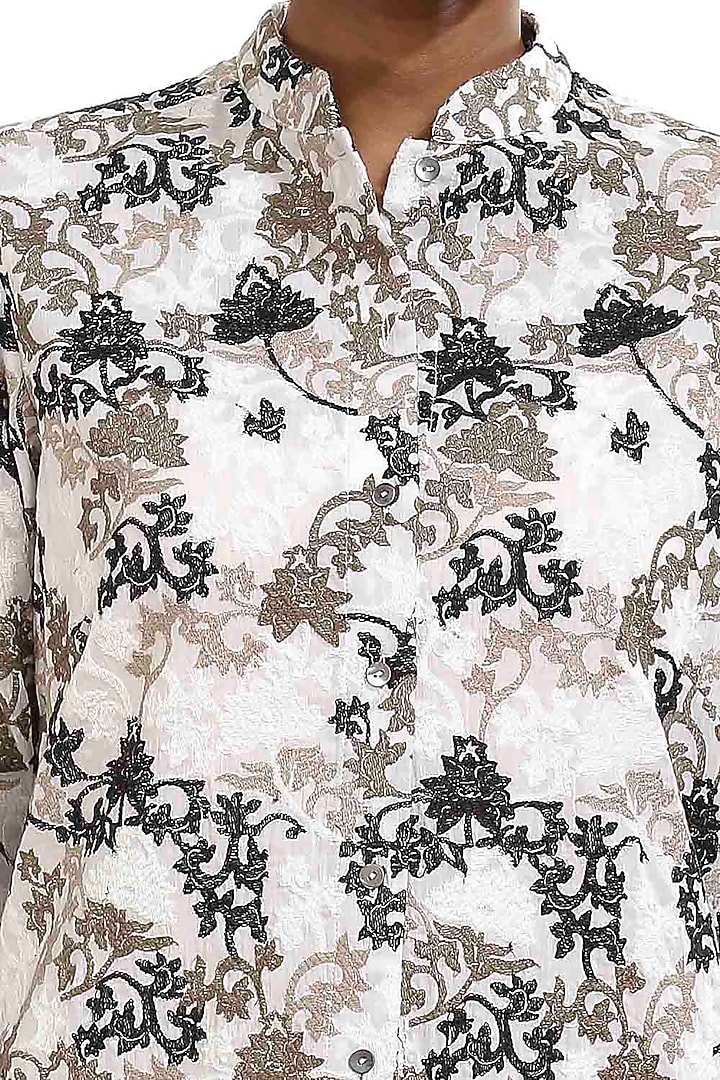 Ivory Floral Embroidered Shirt by Abraham & Thakore at Pernia's Pop Up Shop
