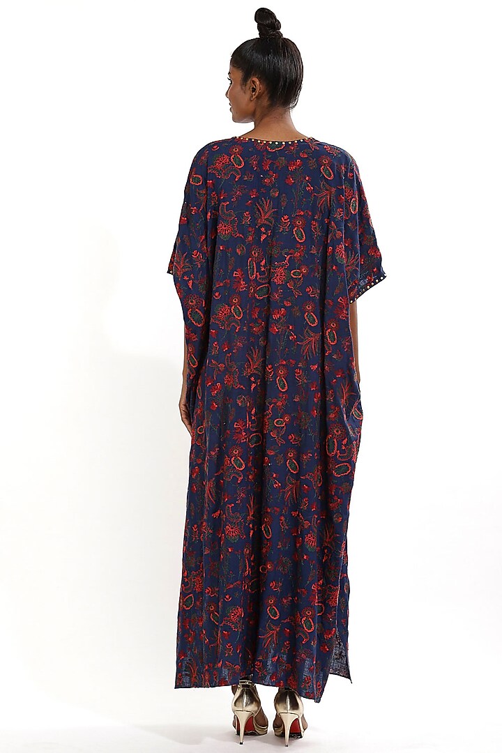 Marine Blue Embroidered kaftan by Abraham & Thakore at Pernia's Pop Up Shop