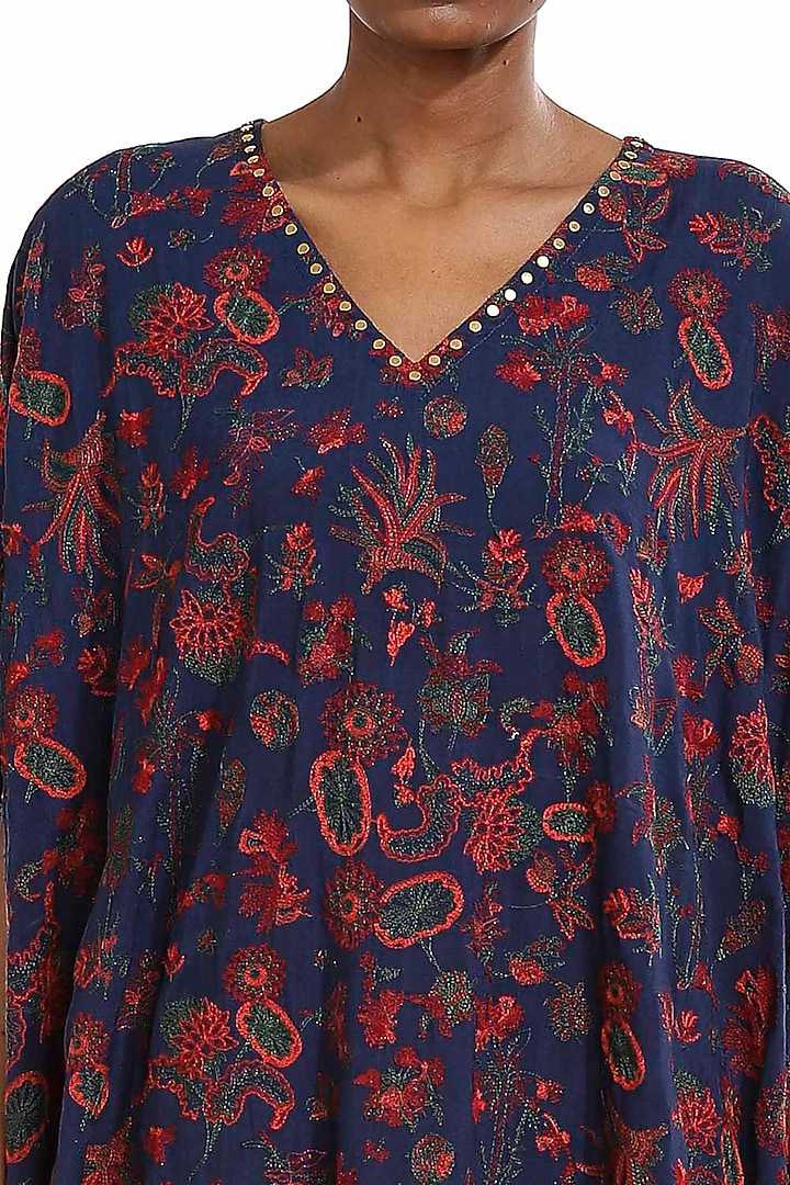 Marine Blue Embroidered kaftan by Abraham & Thakore at Pernia's Pop Up Shop