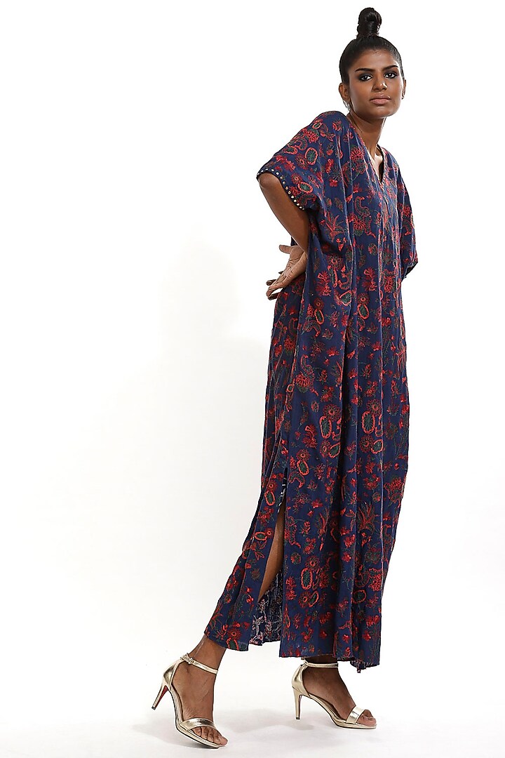 Marine Blue Embroidered kaftan by Abraham & Thakore at Pernia's Pop Up Shop