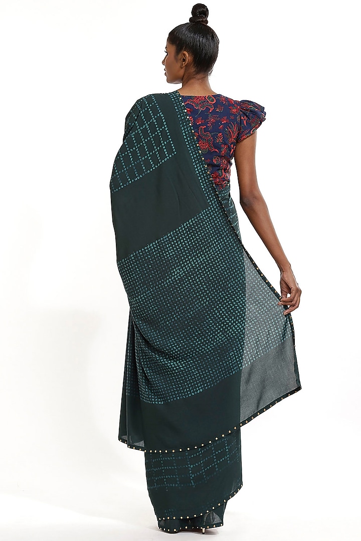Emerald Green Printed Party Wear Saree by Abraham & Thakore at Pernia's Pop Up Shop