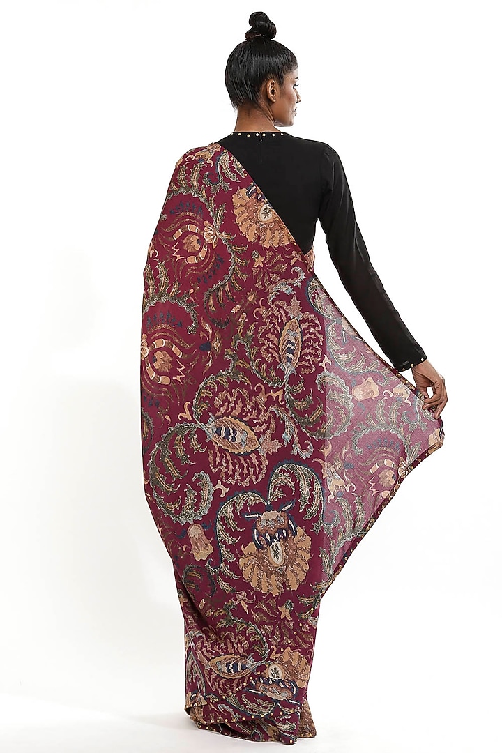 Purple Floral Printed Party Wear Saree by Abraham & Thakore at Pernia's Pop Up Shop