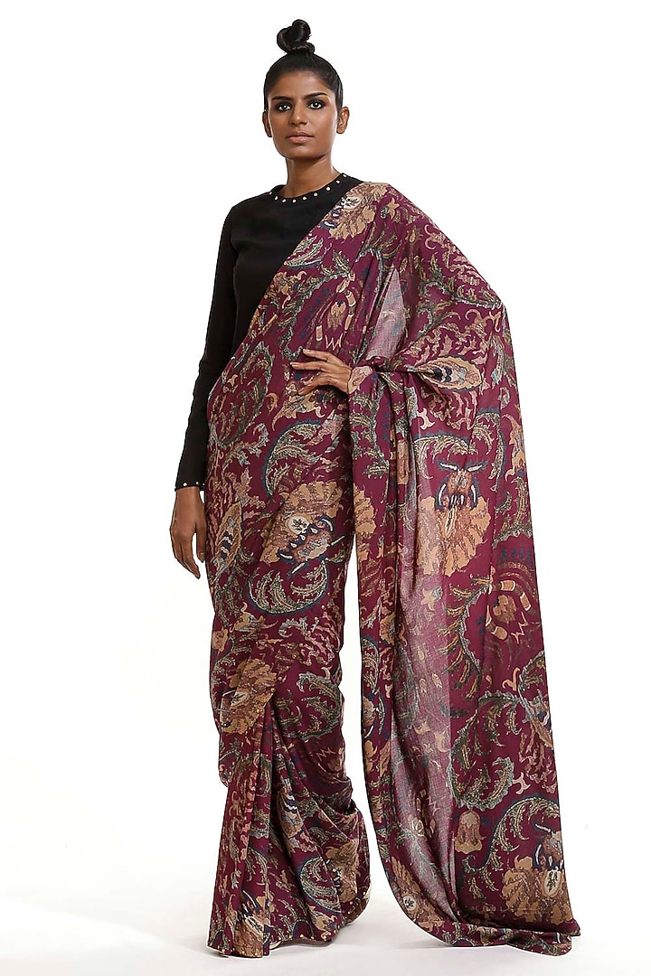 Purple Floral Printed Party Wear Saree by Abraham & Thakore at Pernia's Pop Up Shop