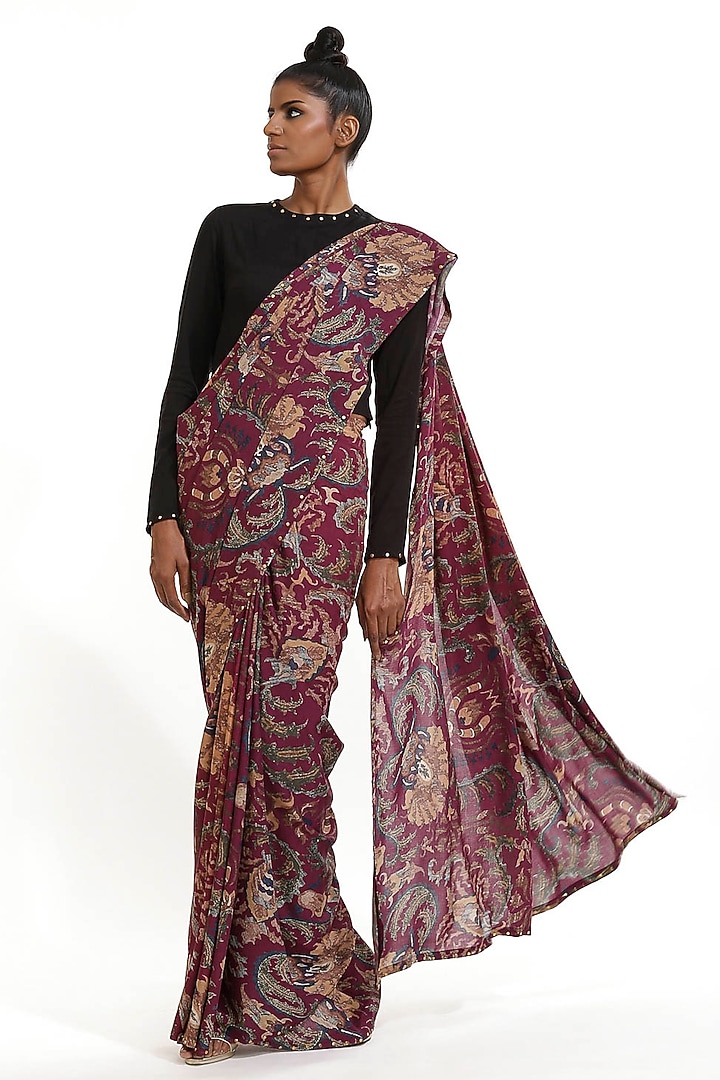 Purple Floral Printed Party Wear Saree by Abraham & Thakore at Pernia's Pop Up Shop