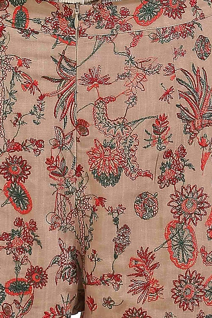 Beige Kalamkari Embroidered Pants by Abraham & Thakore at Pernia's Pop Up Shop