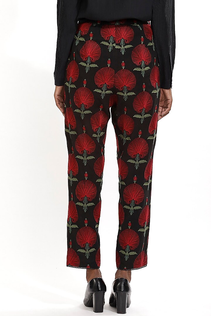 Black Floral Embroidered Pants by Abraham & Thakore at Pernia's Pop Up Shop