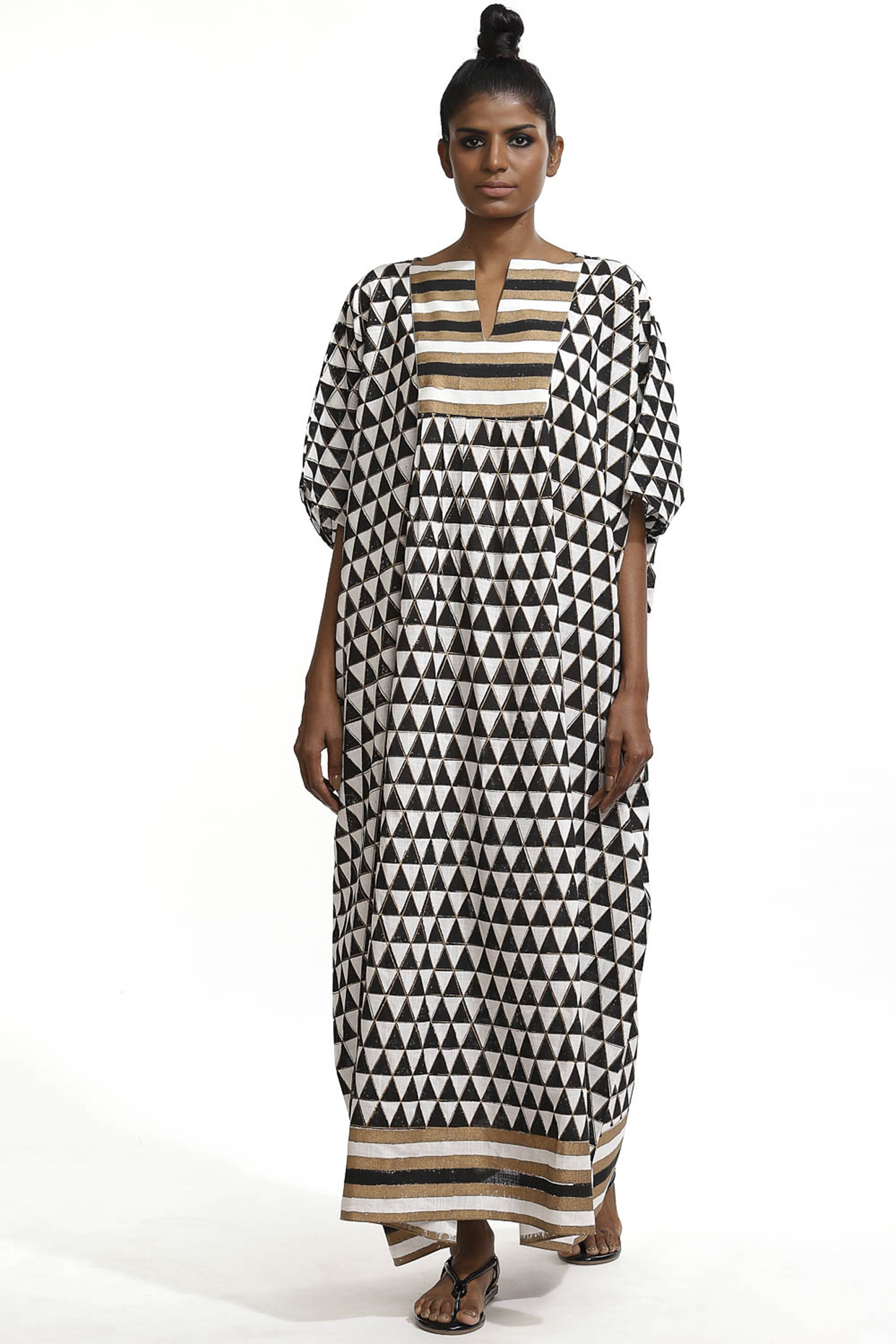 Ivory Hand Block Printed Kaftan by Abraham & Thakore at Pernia's Pop Up Shop