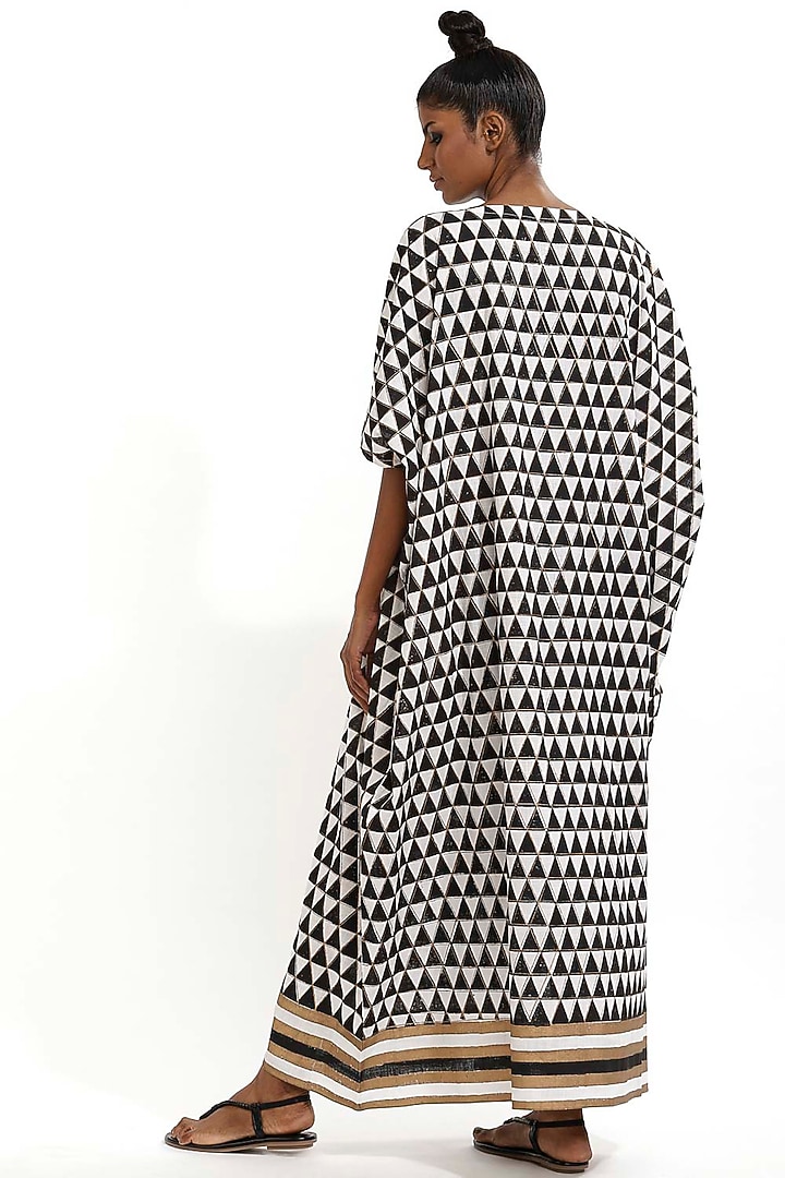 Ivory Hand Block Printed Kaftan by Abraham & Thakore at Pernia's Pop Up Shop