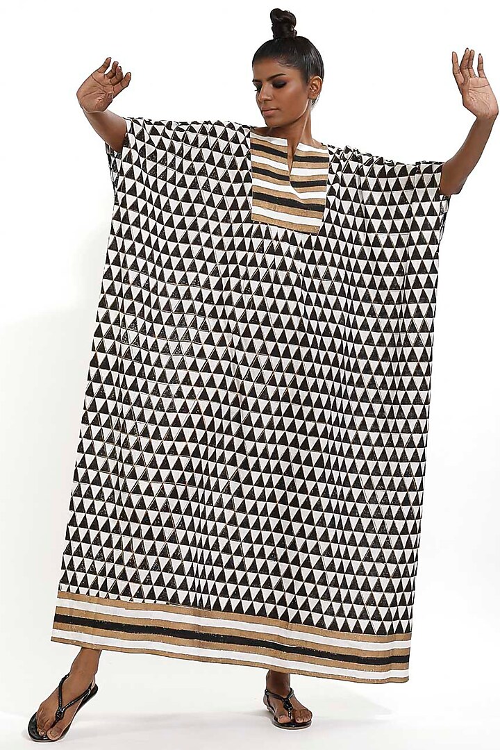 Ivory Hand Block Printed Kaftan by Abraham & Thakore at Pernia's Pop Up Shop