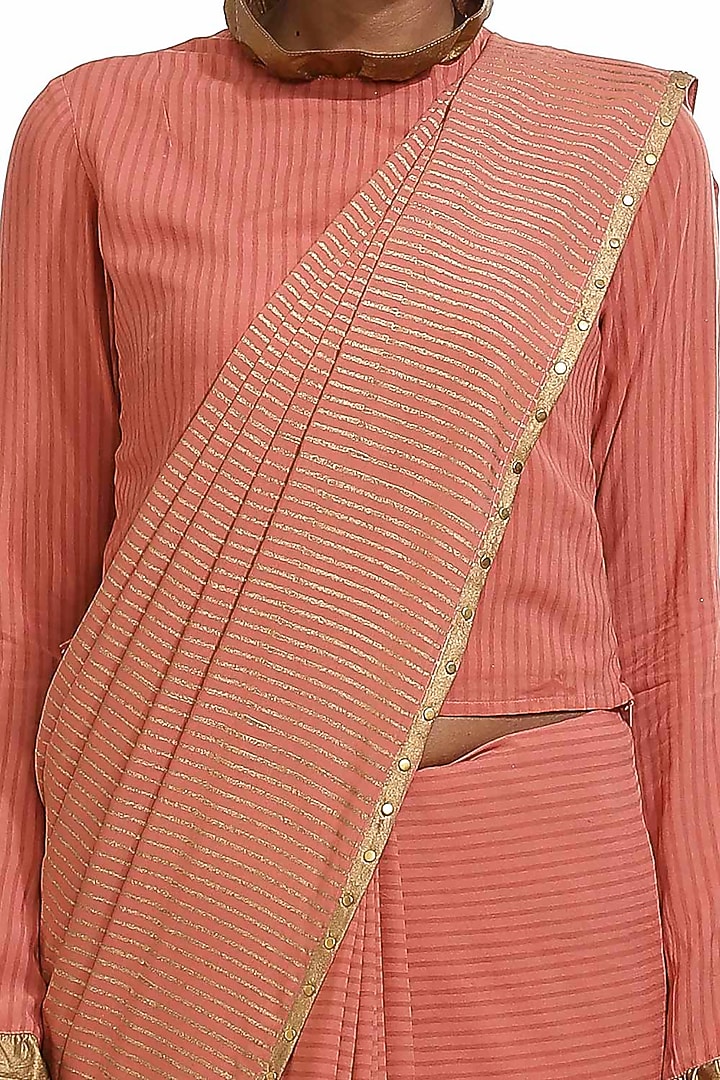 Rose Pink Printed Party Wear Saree by Abraham & Thakore at Pernia's Pop Up Shop