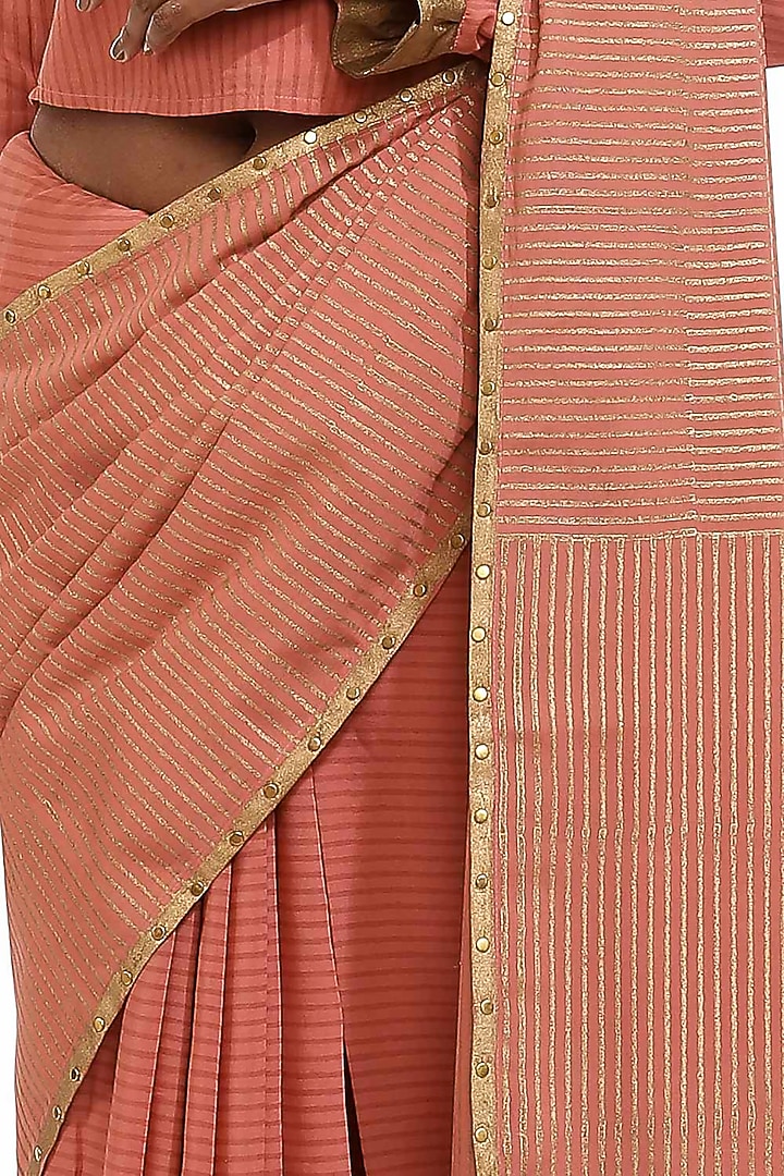 Rose Pink Printed Party Wear Saree by Abraham & Thakore at Pernia's Pop Up Shop