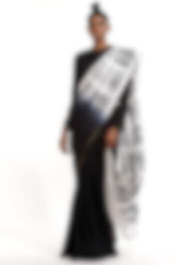 Black Dyed Embroidered Saree by Abraham & Thakore