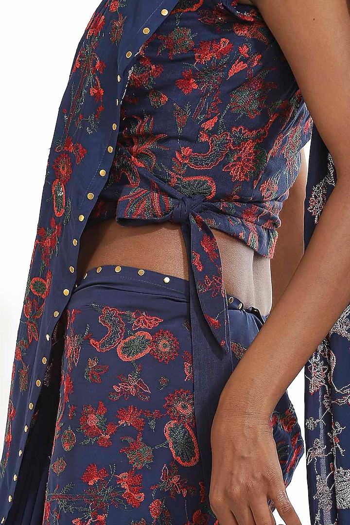 Marine Blue Embroidered Party Wear Saree by Abraham & Thakore at Pernia's Pop Up Shop